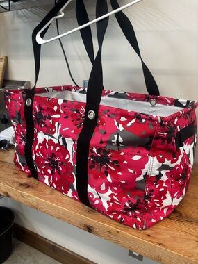 thirty-one Pink Floral Canvas Tote with Black Straps